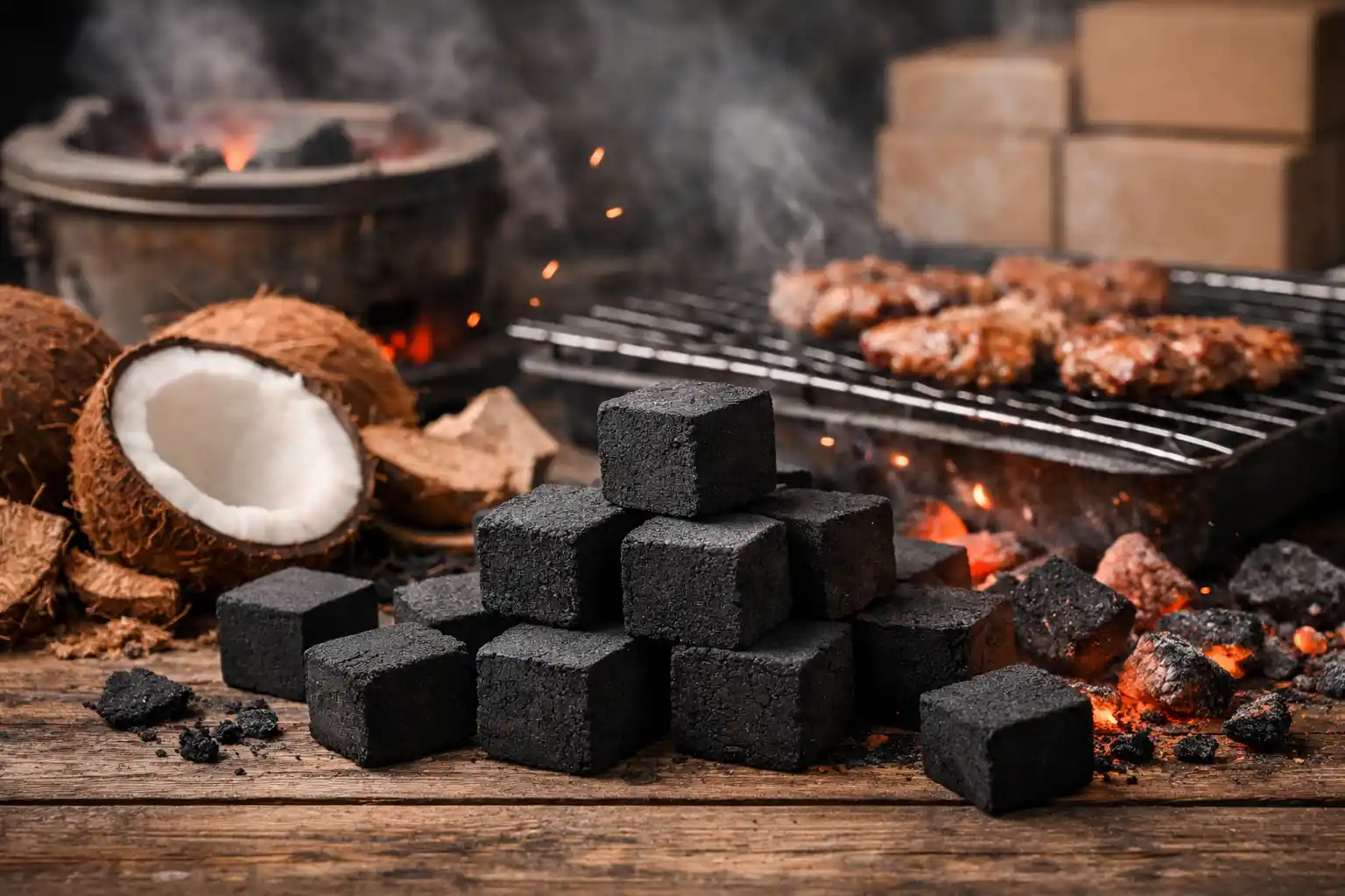 Export quality coconut charcoal briquettes