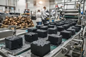 eco friendly charcoal briquettes made from coconut shells in production